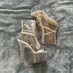 Pleaser Silver Stiletto Platform lace‎ up boot Heels Adore-1021C-2